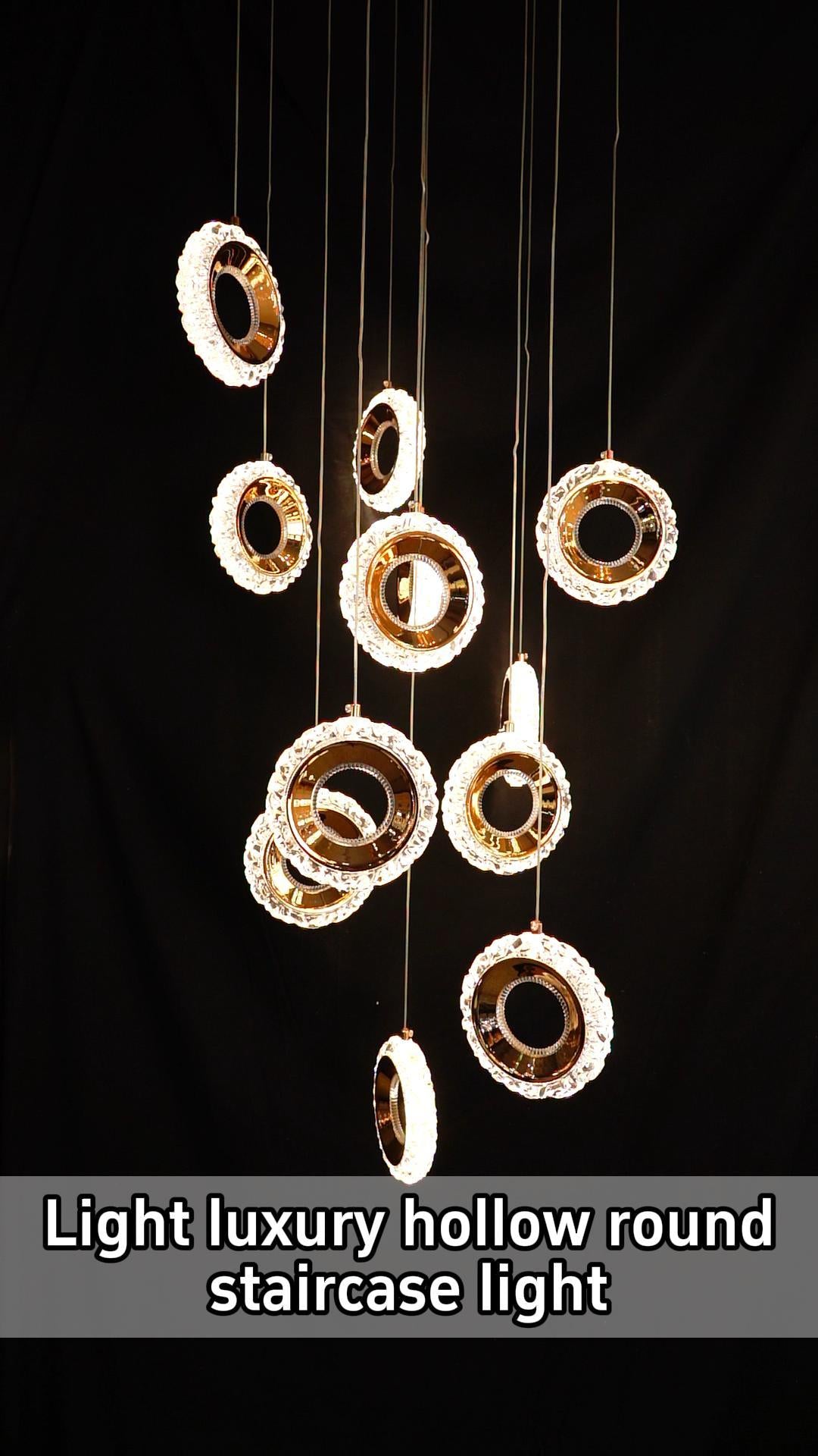 Light Luxury Hollow Round Glass Staircase Chandelier