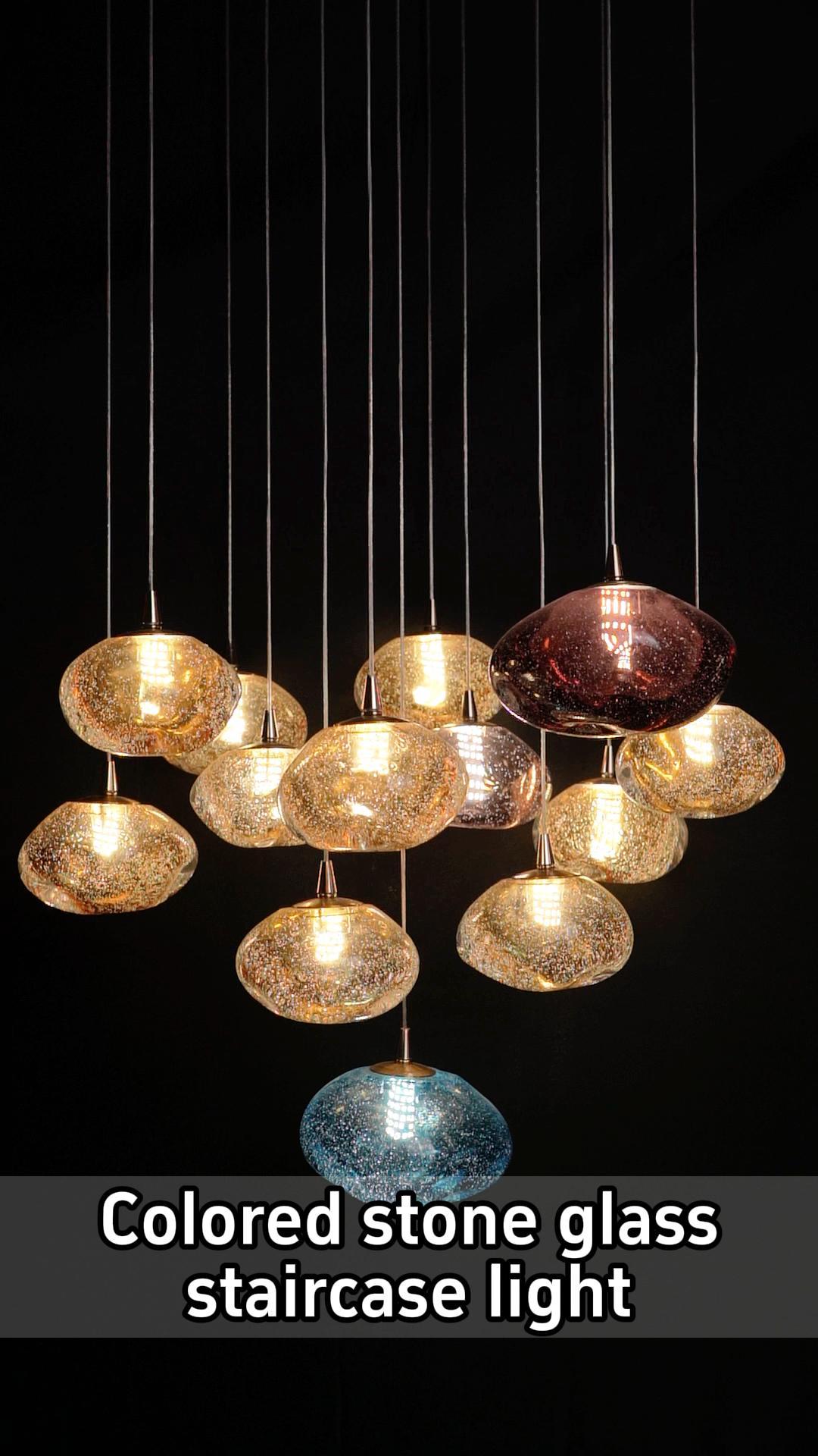 Luxury Colored Stone Glass Staircase Pendant Light