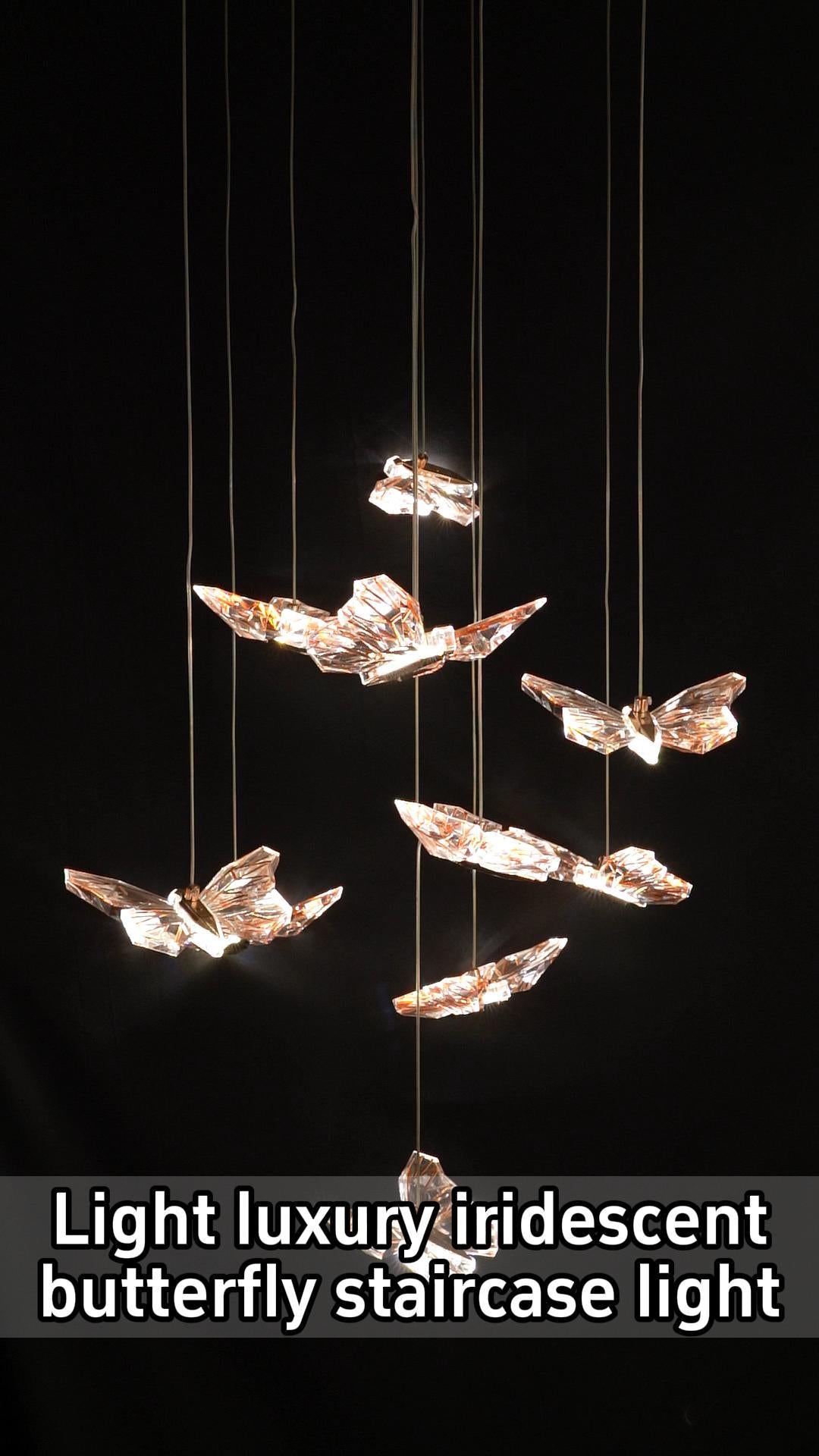 Luxury Iridescent Butterfly Staircase Pendant Light