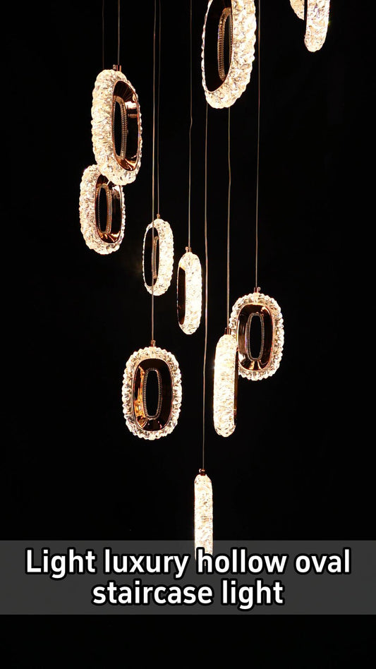 Luxury Hollow Oval Crystal Staircase Pendant Light