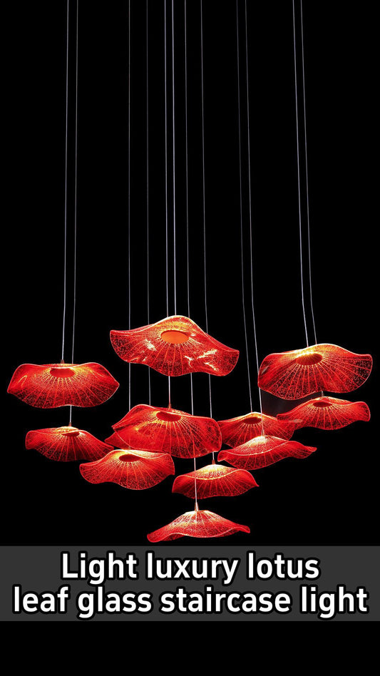 Luxury Lotus Leaf Glass Staircase Pendant Light