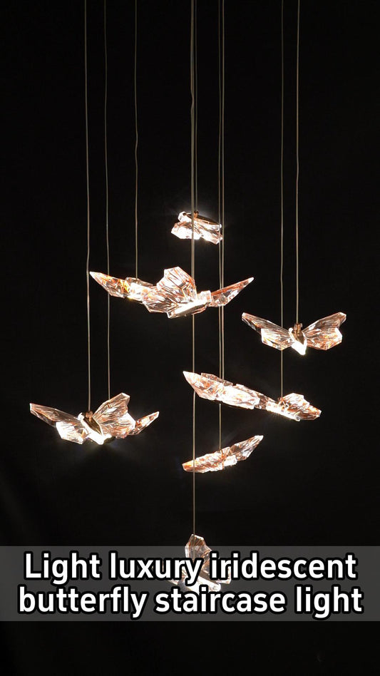 Luxury Iridescent Butterfly Staircase Pendant Light